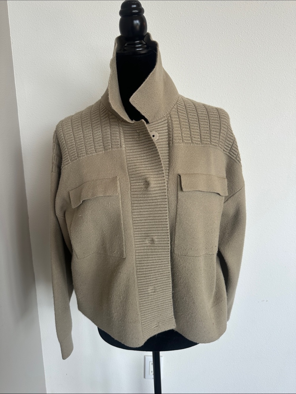 Anthropologie Maeve Ribbed Crewneck Sweater in Light Sage Taupe